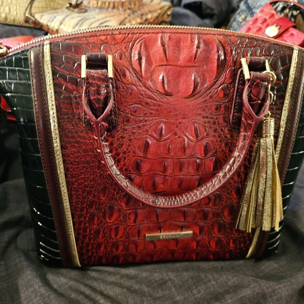 Brahmin Rose Larkspur Duxbury Satchel w/Matching Wallet